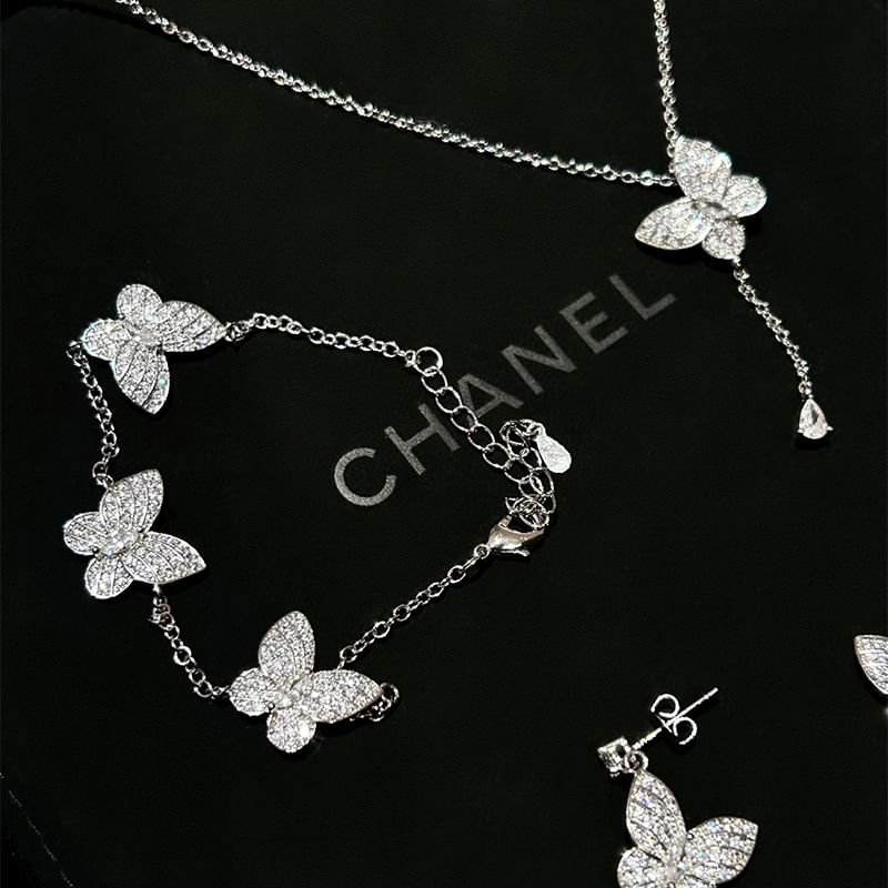 Stud Butterfly Earring Necklace Bracelet /