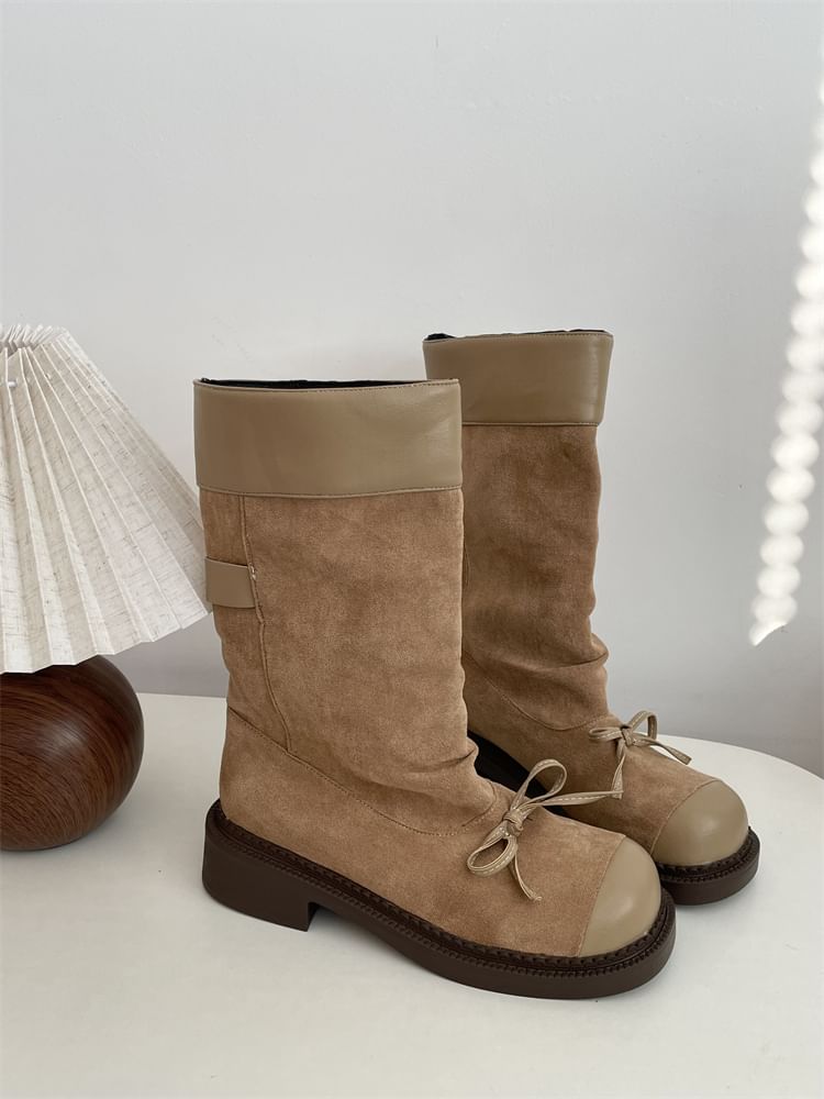 Cap Toe Bow Platform Chunky Heel Short Boots