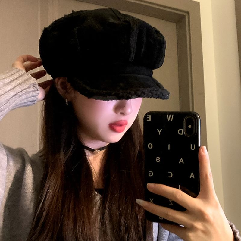 Cap Shearling Newsboy Faux