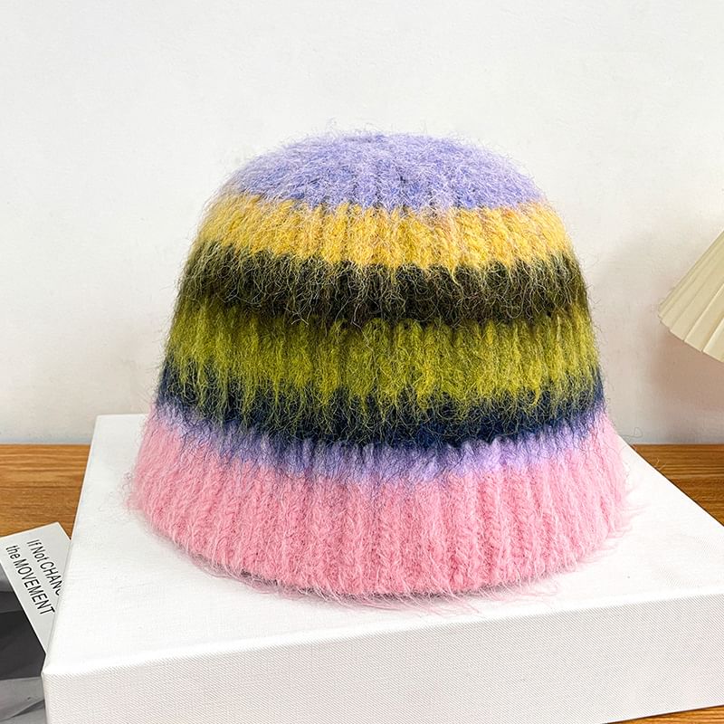 Hat Bucket Striped Knit