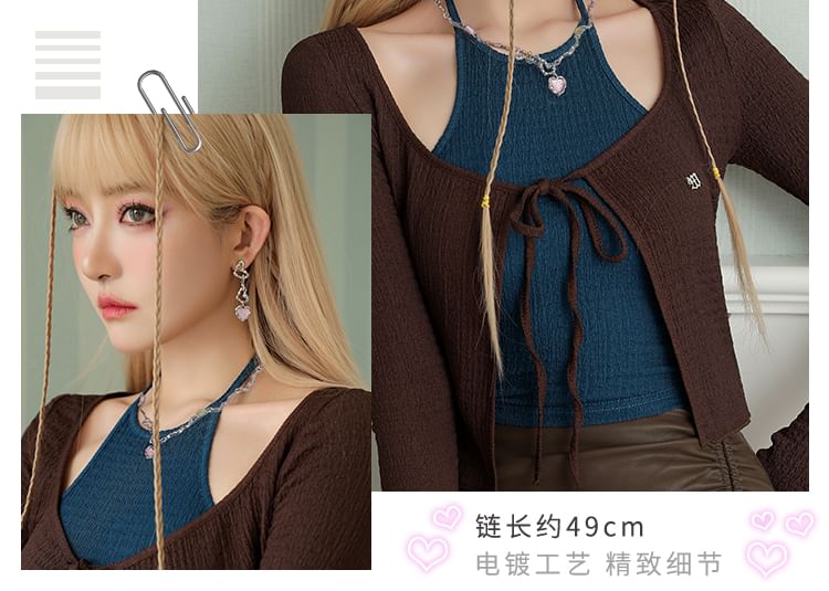 Heart Necklace Strawberry Rhinestone