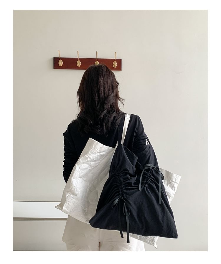 Shopper Bow Plain Drawstring Bag