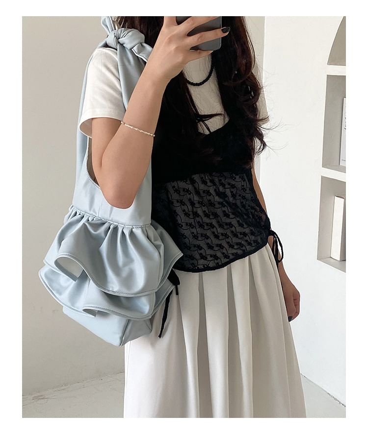 Leather Ruffle Tote Bag Faux