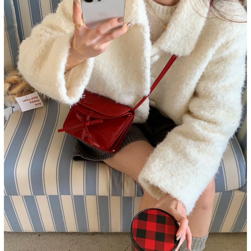 Flap Bag Bow Faux Leather Crossbody