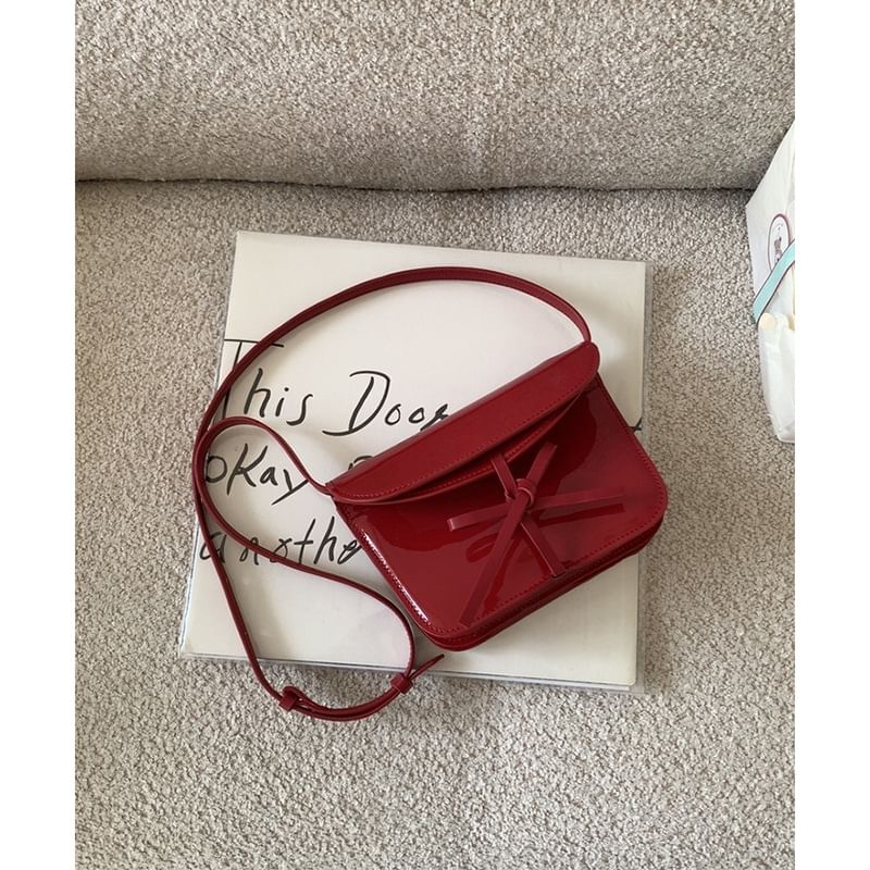 Flap Bag Bow Faux Leather Crossbody