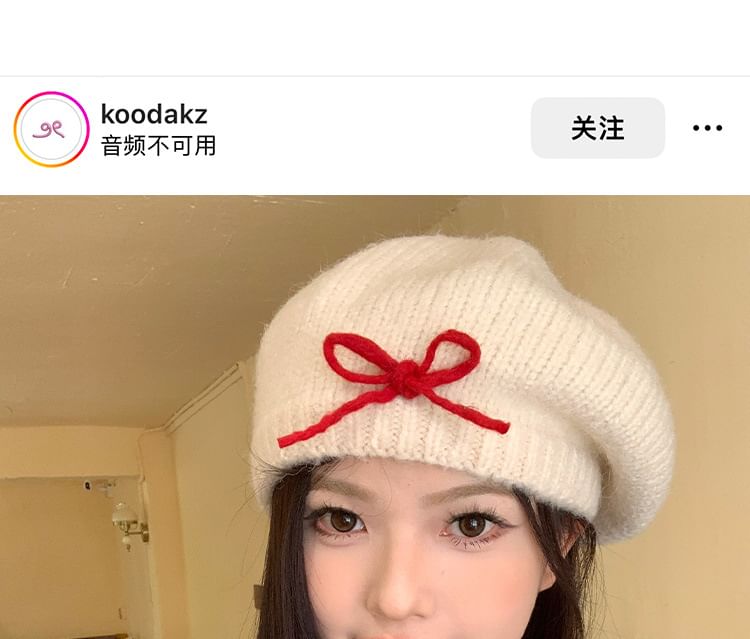 Bow Knit Beret Hat