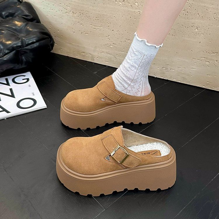 Suede Buckled Faux Mules Platform