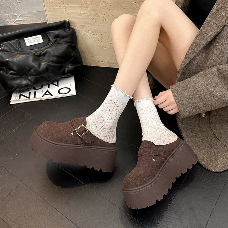Suede Buckled Faux Mules Platform