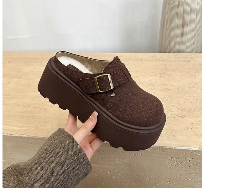 Suede Buckled Faux Mules Platform