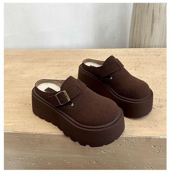 Suede Buckled Faux Mules Platform