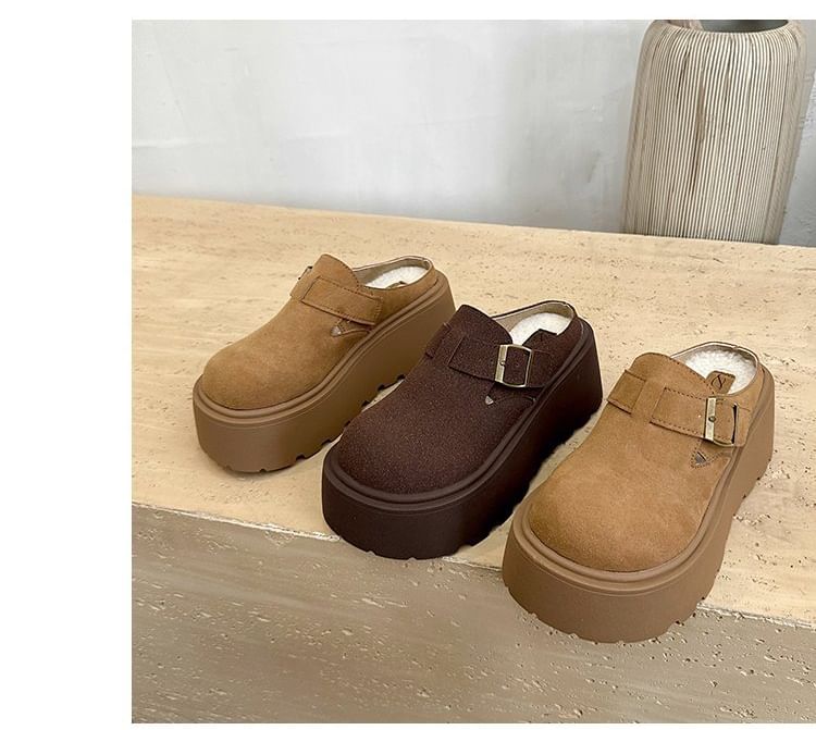 Suede Buckled Faux Mules Platform