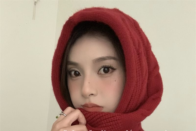 Scarf Plain Knit Cable Hooded