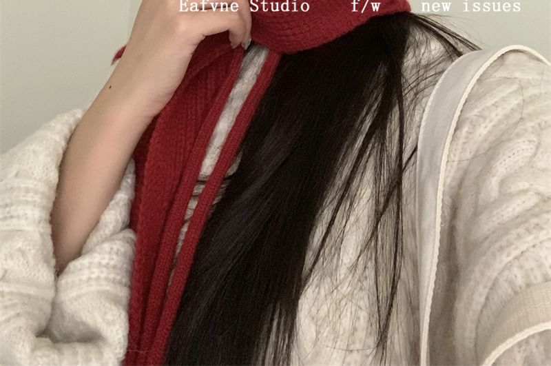 Scarf Plain Knit Cable Hooded