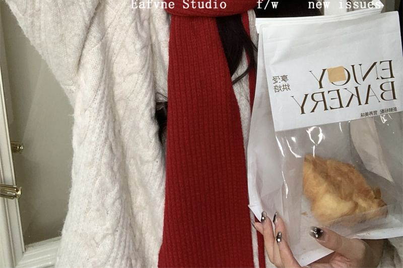 Scarf Plain Knit Cable Hooded