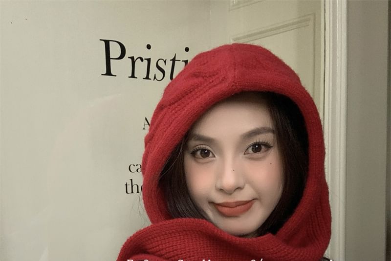 Scarf Plain Knit Cable Hooded