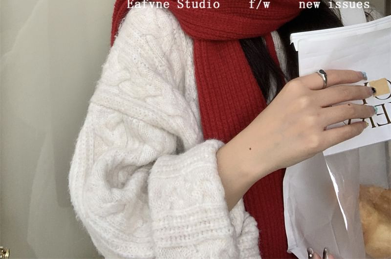 Scarf Plain Knit Cable Hooded