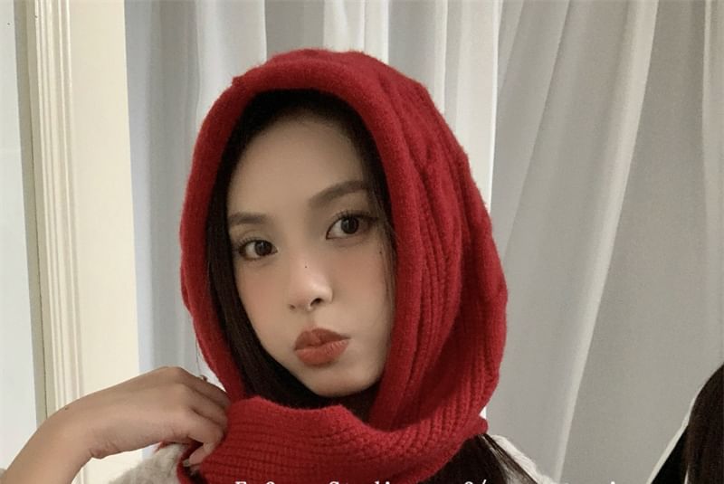Scarf Plain Knit Cable Hooded