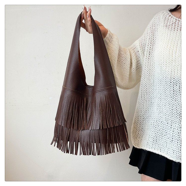 Tassel Faux Leather Tote Bag