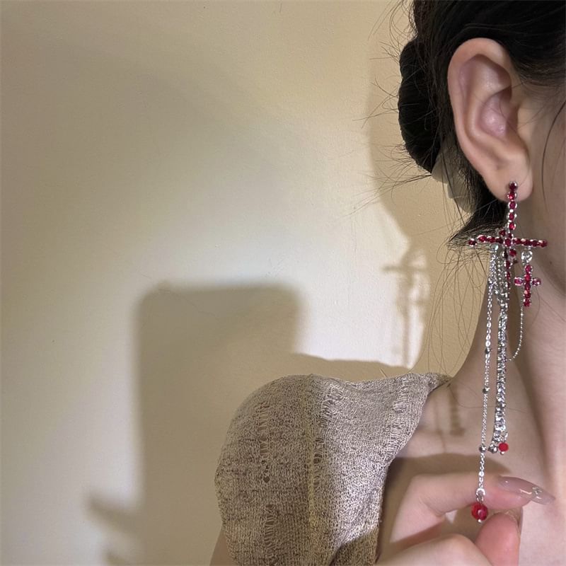 Cross Rhinestone Dangle Earring