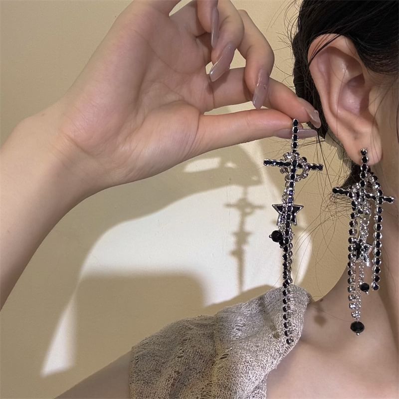 Cross Rhinestone Dangle Earring