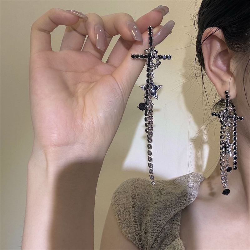 Cross Rhinestone Dangle Earring