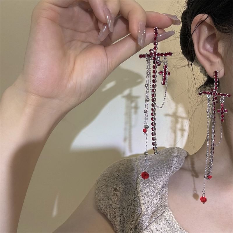 Cross Rhinestone Dangle Earring