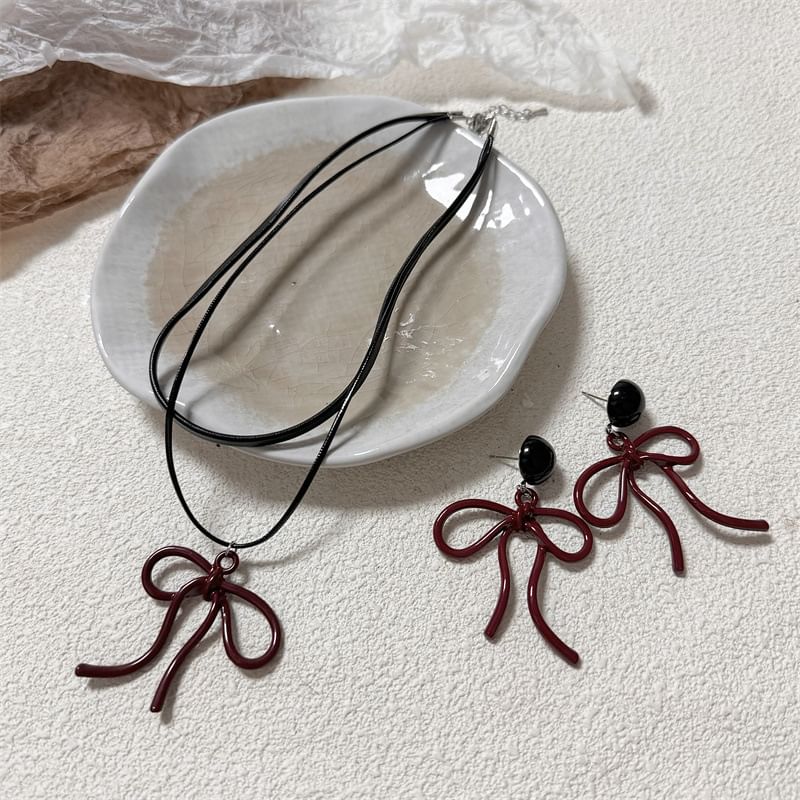 Drop Bow Layered Earring / Necklace