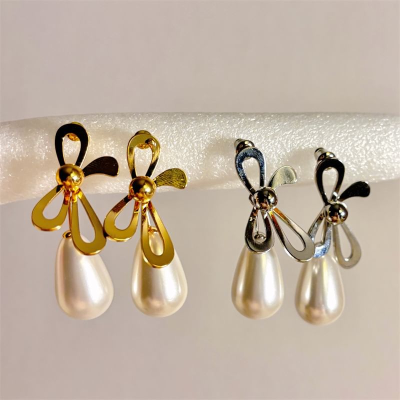 Earring Pearl Bow Faux Drop