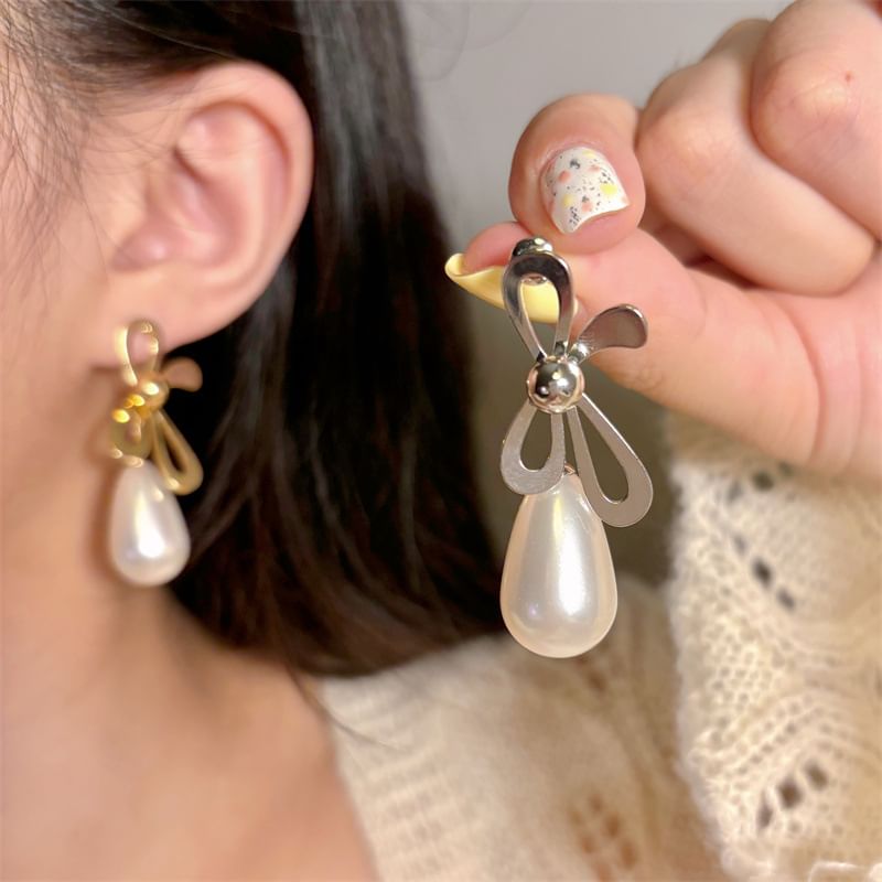 Earring Pearl Bow Faux Drop