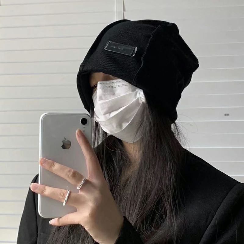 / Plain Knit Panel Beanie Ribbed