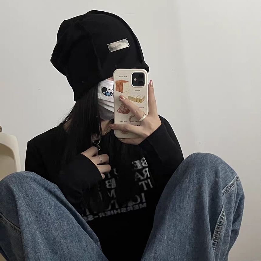 / Plain Knit Panel Beanie Ribbed