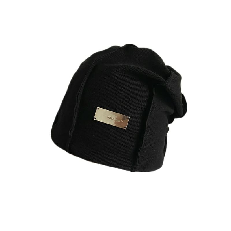 / Plain Knit Panel Beanie Ribbed