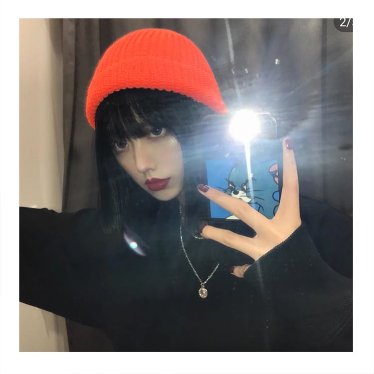 / Plain Knit Panel Beanie Ribbed