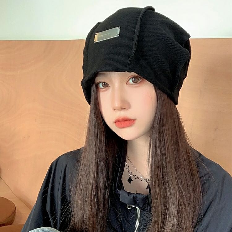 / Plain Knit Panel Beanie Ribbed