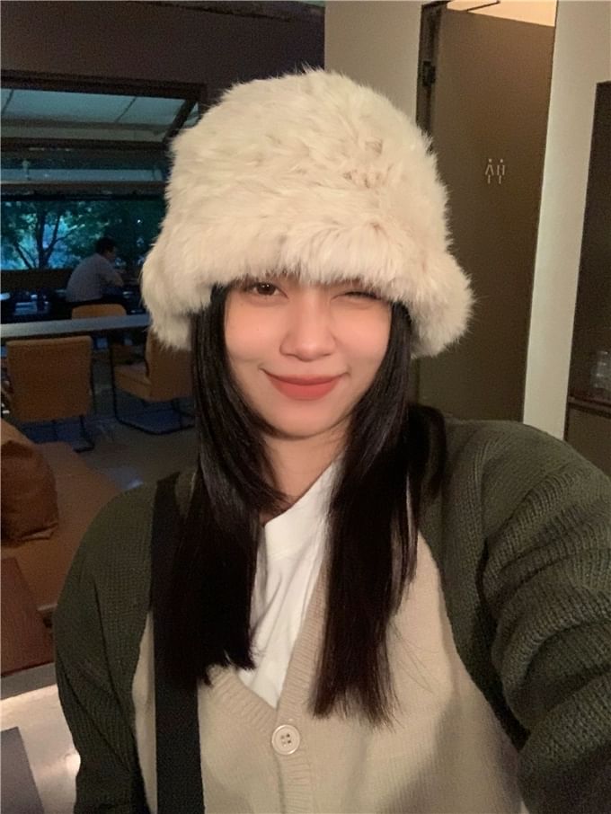 Faux Plain Bucket Star Hat Fur /