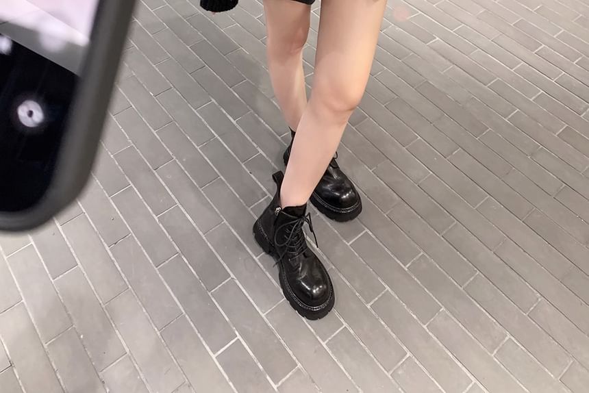 Leather Genuine Boots Lace-Up Platform Plain Short
