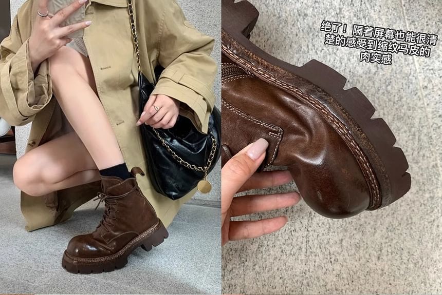 Leather Genuine Boots Lace-Up Platform Plain Short