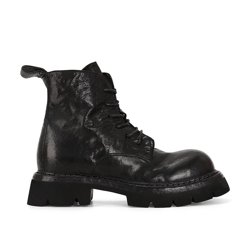 Leather Genuine Boots Lace-Up Platform Plain Short