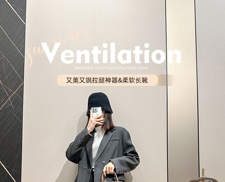 Leather Zip-Up Platform Buckled Plain Faux Boots Tall