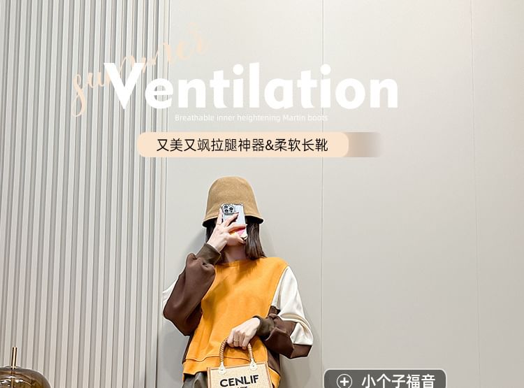 Leather Zip-Up Platform Buckled Plain Faux Boots Tall