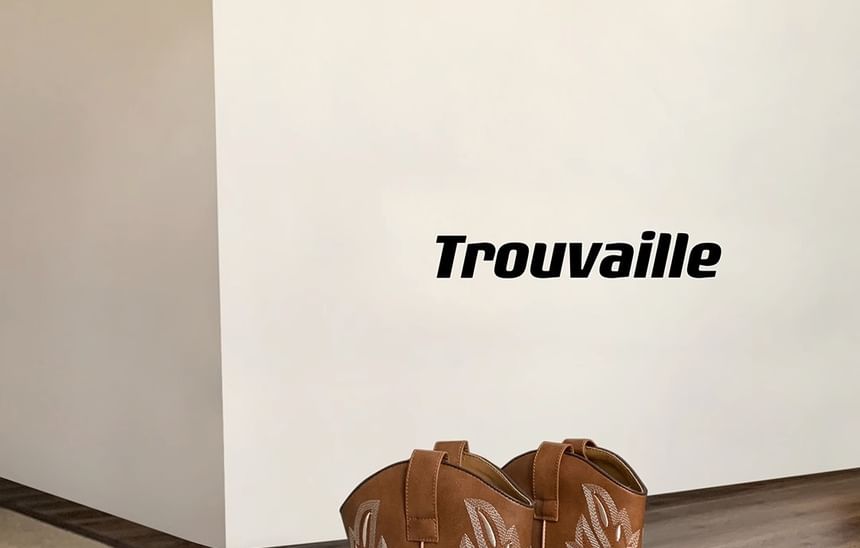 Faux Mid-Calf Chunky Heel Leather Embroidered Cowboy Boots