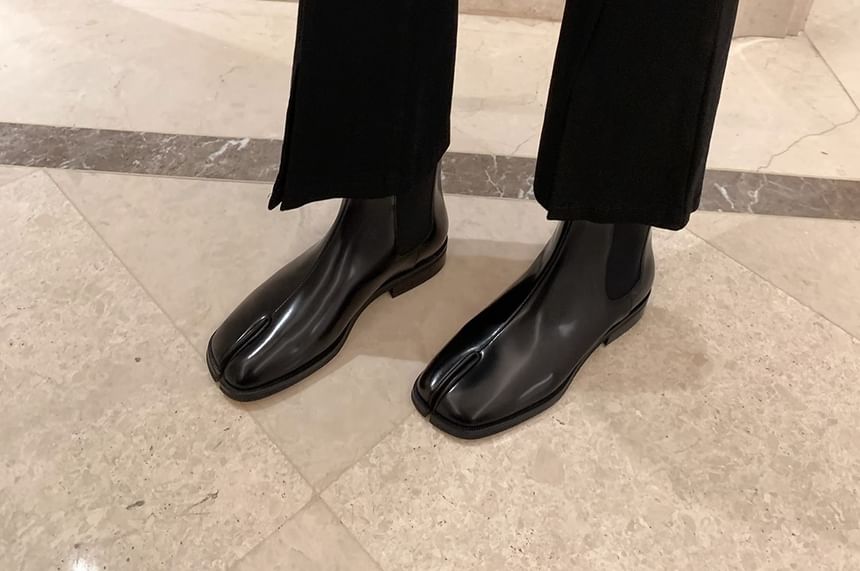 Toe Plain Chunky Short Leather Chelsea Heel Genuine Split Boots