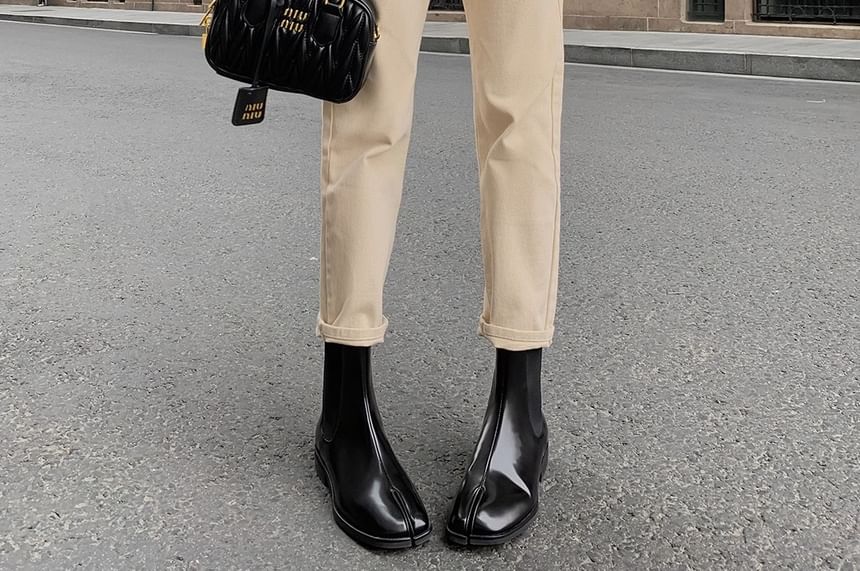 Toe Plain Chunky Short Leather Chelsea Heel Genuine Split Boots