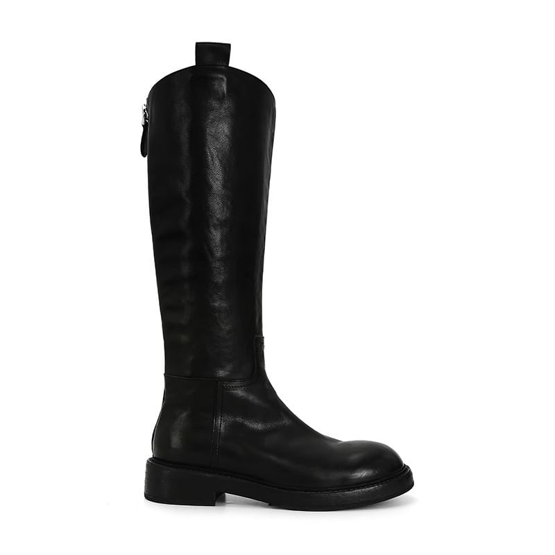 Platform Plain Tall Boots Genuine Zip-Up Leather