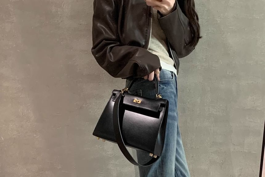 Boots Short Genuine Zip-Up Plain Leather Heel Chunky