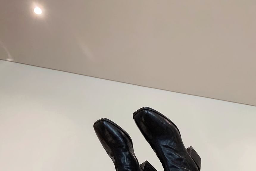 Boots Short Genuine Zip-Up Plain Leather Heel Chunky