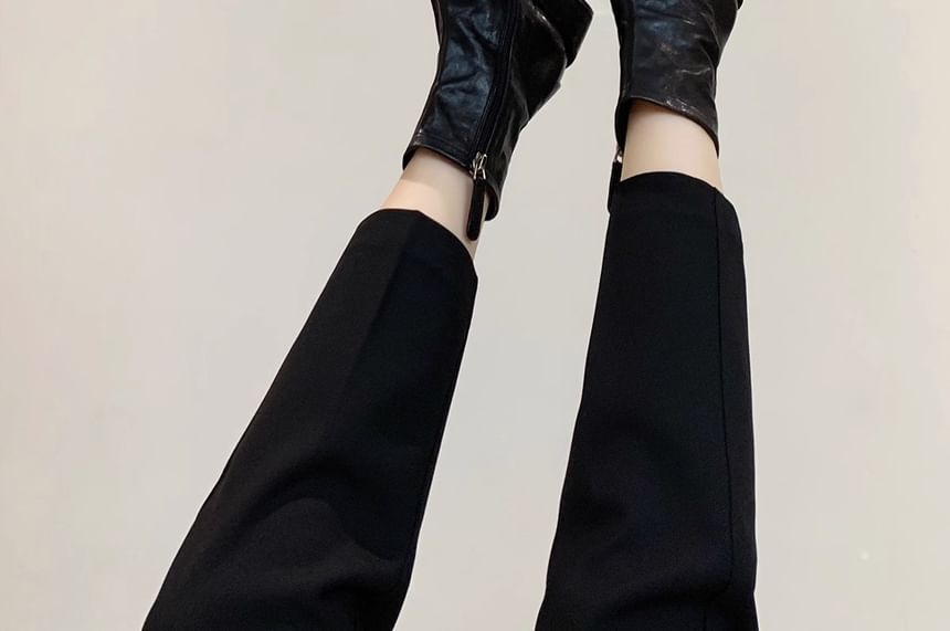 Boots Short Genuine Zip-Up Plain Leather Heel Chunky