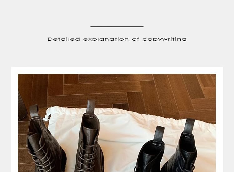 Plain Platform Short Boots Leather Genuine Lace-Up