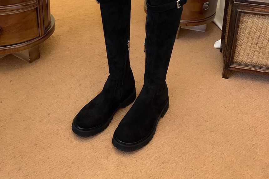 Platform Over-the-Knee Buckled Boots Plain