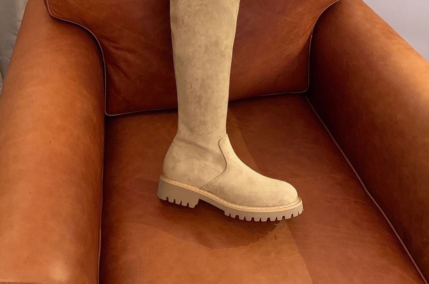 Platform Over-the-Knee Buckled Boots Plain